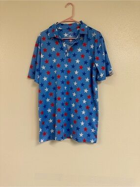 Proud 90 Blue Star Print Golf Polo Shirt